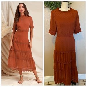 Lulus Dreaming of You Rust Orange Swiss Dot Dress